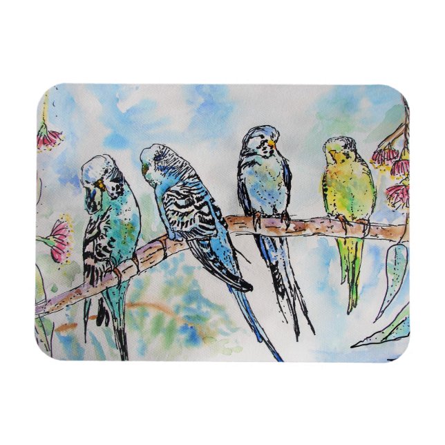 Cute Budgie budgies bird Watercolour Art Magnet (Horizontal)