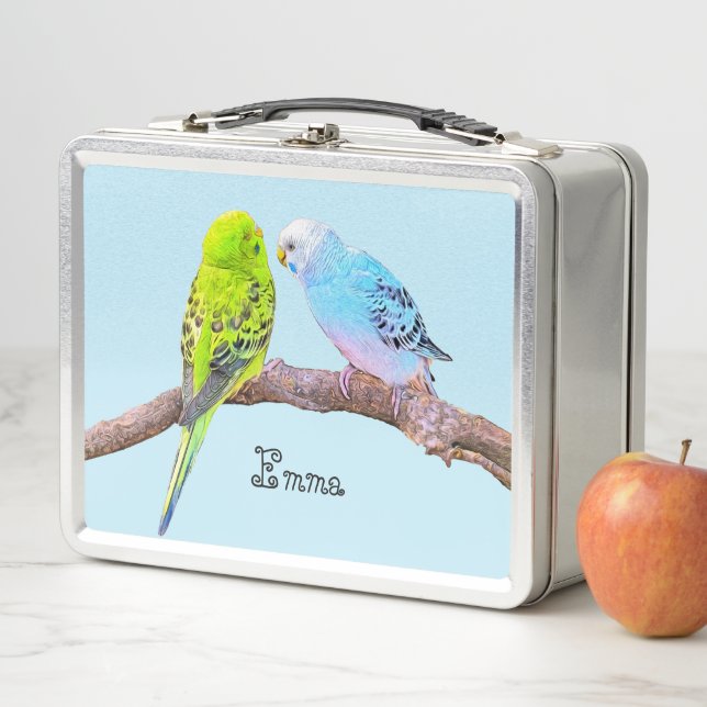 Cute budgie couple - personalizable  metal lunch box (In Situ)