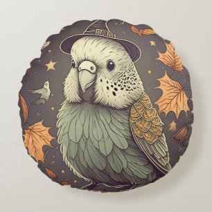 Cute Budgie Halloween Spooky Parakeet Round Cushion