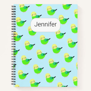 Cute Budgie Parakeet Lover Gift Custom Name  Notebook