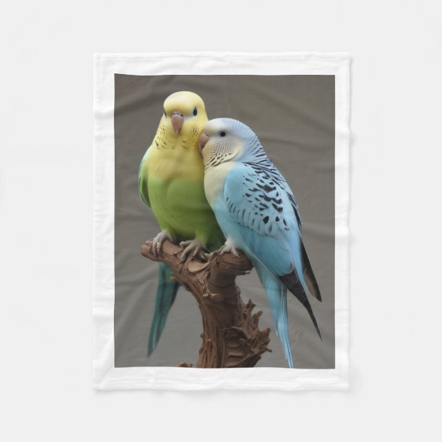 Cute Budgie Parrots on Branch Throw Blanket (Front)
