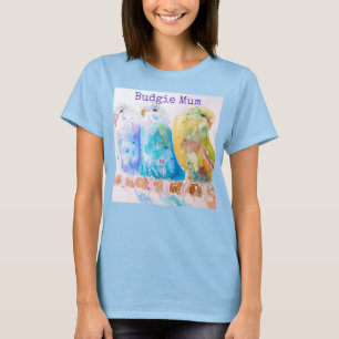 Cute Budgie Whimsical Watercolor Mum Mothers Day T-Shirt