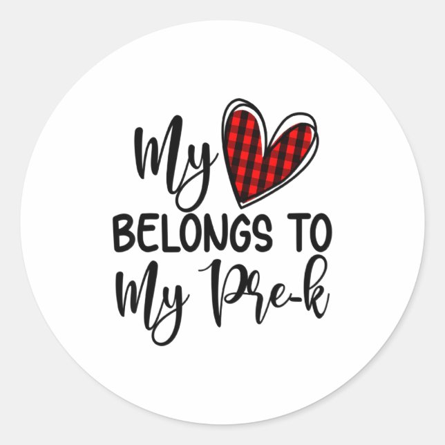 Cute Buffalo Plaid Heart Valentines Day For Pre K  Classic Round Sticker (Front)