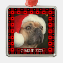 Cute Buffalo Plaid Hearts Custom Dog Pet Christmas