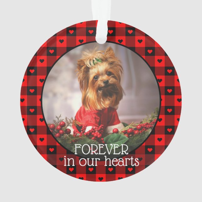 Cute Buffalo Plaid Hearts Custom Dog Pet Christmas Ornament (Back)