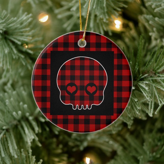 Cute Buffalo Plaid Skull Ceramic Tree Decoration (Tree)