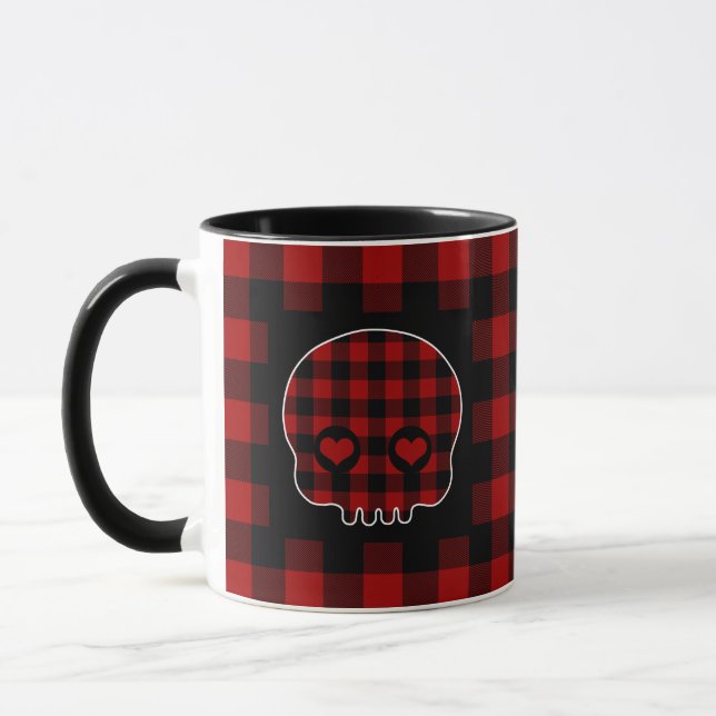 Cute Buffalo Plaid Skull Mug (Left)