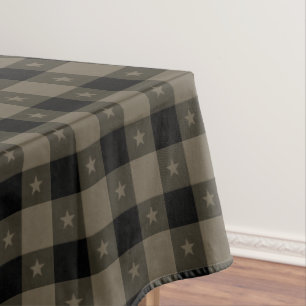 Cute Buffalo Plaid With Stars Black & Taupe Rustic Tablecloth