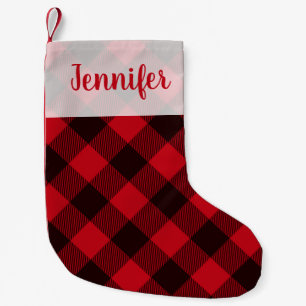 Cute Buffalo Red Plaid Script Holiday Small Christmas Stocking