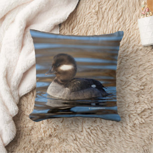 Cute Bufflehead Duck on Sunlit Waters Cushion