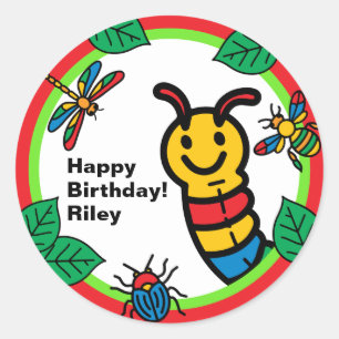 Cute Bug and Insect Kids Birthday Classic Round Sticker