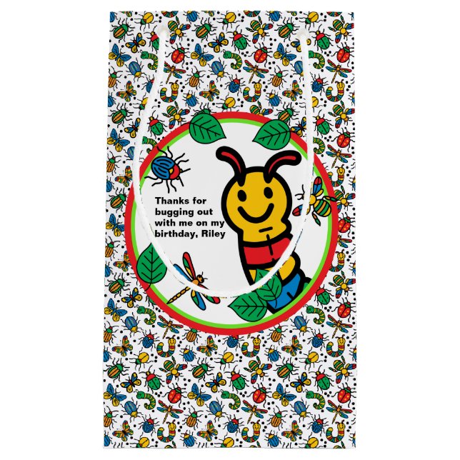 Cute Bug and Insect Kids Birthday Party Small Gift Bag (Front)