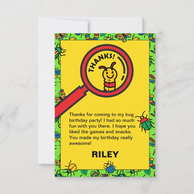 Cute Bug and Insect Kids Birthday Party Thank You Card (Front)