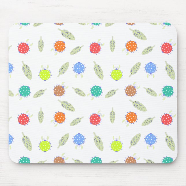 Cute bug and leaves seamless pattern mouse mat (Front)