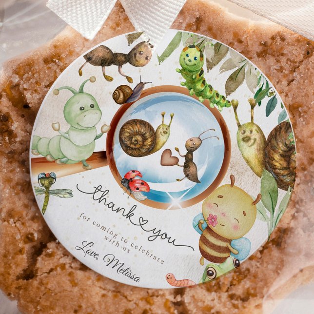 Cute Bug & Caterpillar Baby Shower Classic Round Sticker (Whimsical bug and caterpillar baby shower invitations! Adorable woodland theme with ladybugs, bees, )