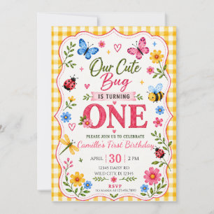 Cute Bug First Girl Birthday Invitation