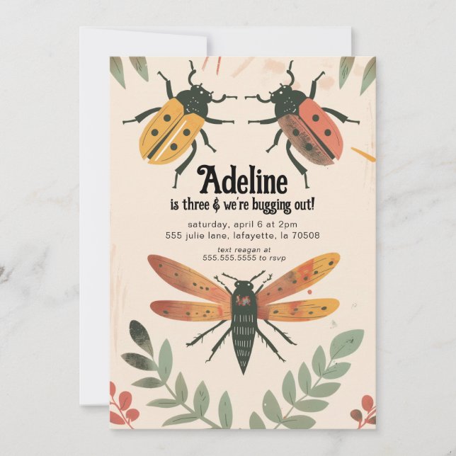 Cute Bug Insect Themed Birthday Party Invitation (Front)