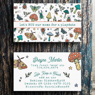 Cute Bugs and Mushrooms Kids Contact Playdate  Calling Card