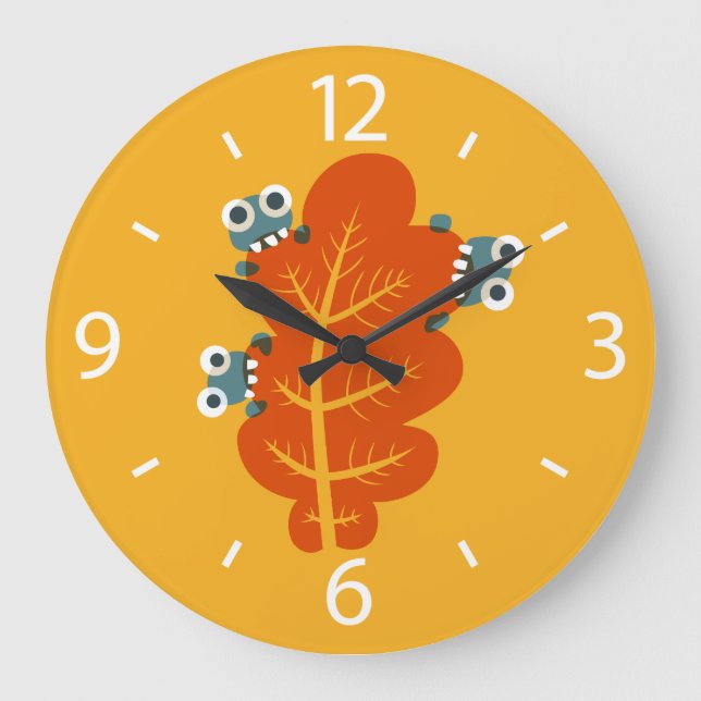 Cute Bugs Eat Autumn Leaf Large Clock (Front)