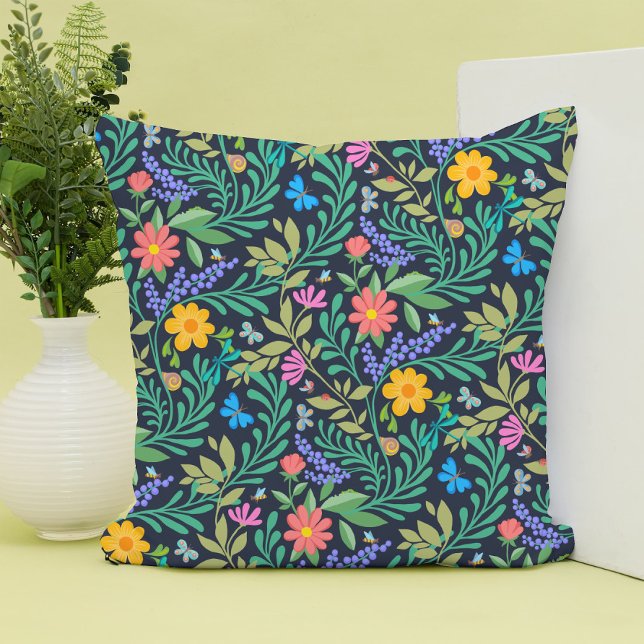 Cute Bugs Funny Girly Floral Spring Summer Pattern Cushion (Creator Uploaded)