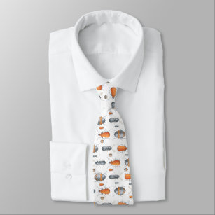 Cute Bugs Illustration Pattern In Grey And Orange Tie
