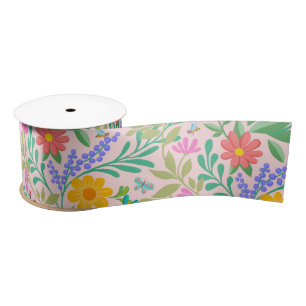 Cute Bugs Pastel Blush Pink Floral Pattern Girly Satin Ribbon
