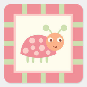 Cute Bugs Pink Ladybug Square Sticker