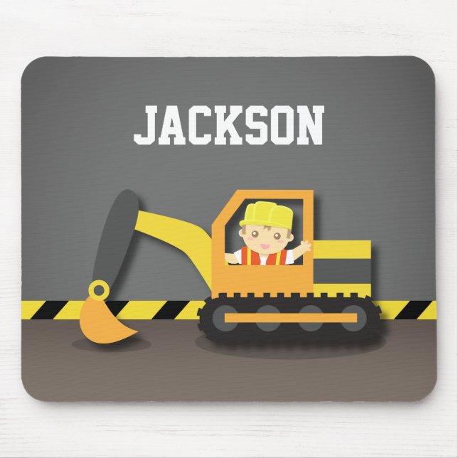 Cute Builder Boy In Construction Excavator   Mouse Mat (Front)