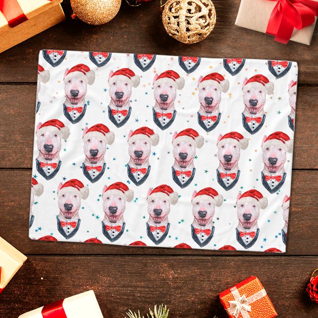 Cute Bull Terrier Dog Christmas Pattern Fleece Blanket (Creator Uploaded)
