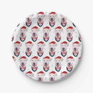 Cute Bull Terrier Dog Christmas Pattern Paper Plate