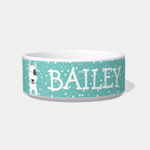 Cute Bull Terrier Dog Customisable Name Bowl