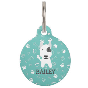Cute Bull Terrier Dog Customisable Name Pet ID Tag