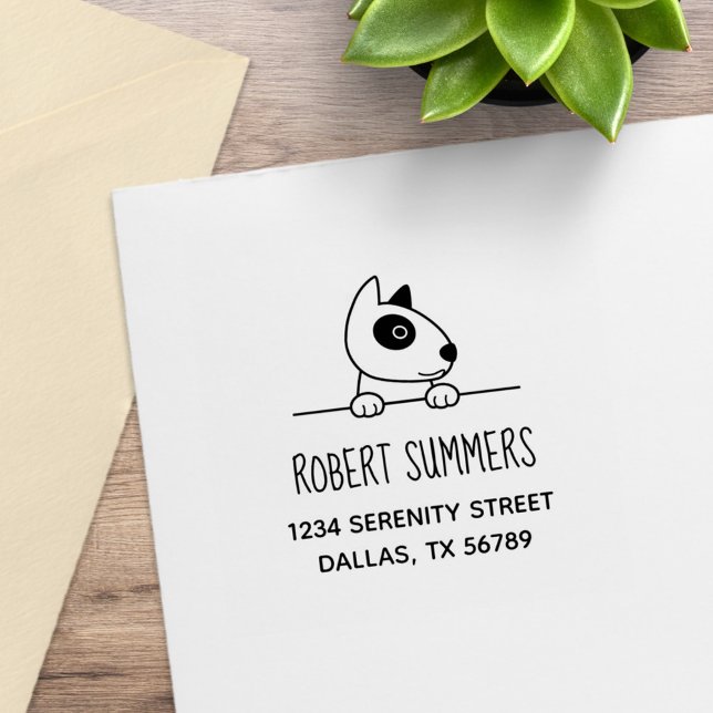 Cute Bull Terrier Dog Peeking Address 2 Rubber Stamp (Creator Uploaded)