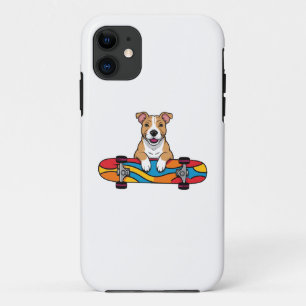 Cute Bull Terrier on a Skateboard iPhone 11 Case