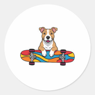 Cute Bull Terrier on a Skateboard Classic Round Sticker