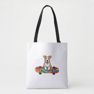 Cute Bull Terrier on a Skateboard Tote Bag