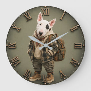 Cute Bull Terrier Puppy Large Clock
