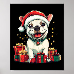 Cute Bull Terrier Santa Hat Funny Christmas Xmas D Poster