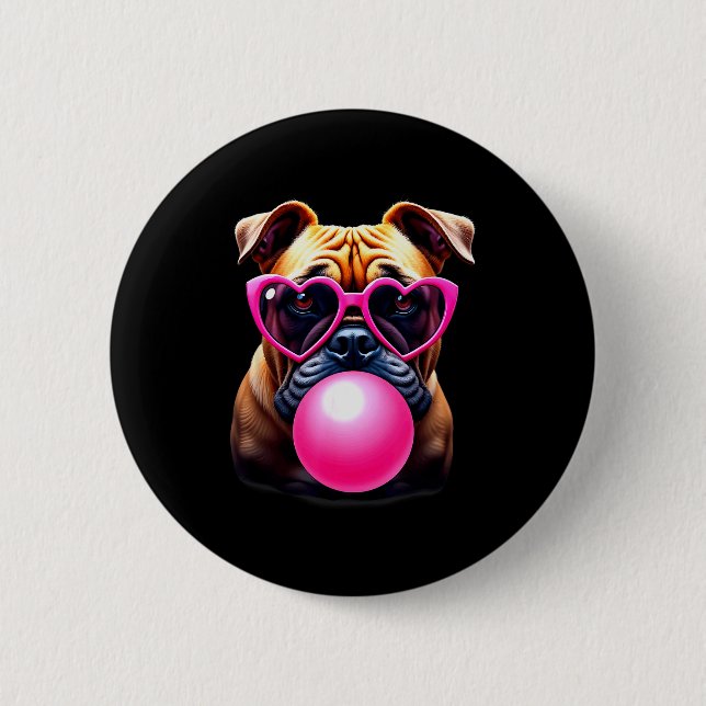 Cute Bulldog Blowing Bubble Gum  6 Cm Round Badge (Front)