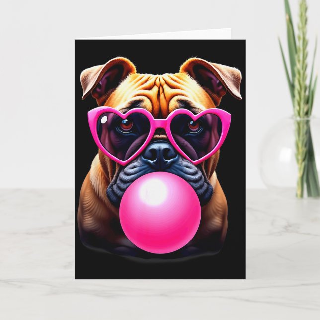 Cute Bulldog Blowing Bubble Gum  Card (Front)