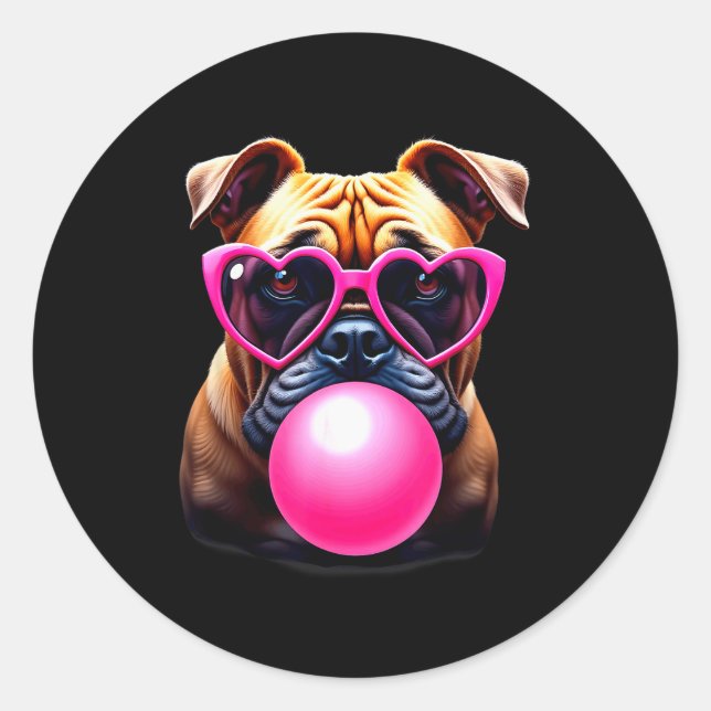 Cute Bulldog Blowing Bubble Gum  Classic Round Sticker (Front)