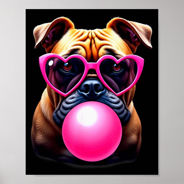 Cute Bulldog Blowing Bubble Gum  Poster (Front)