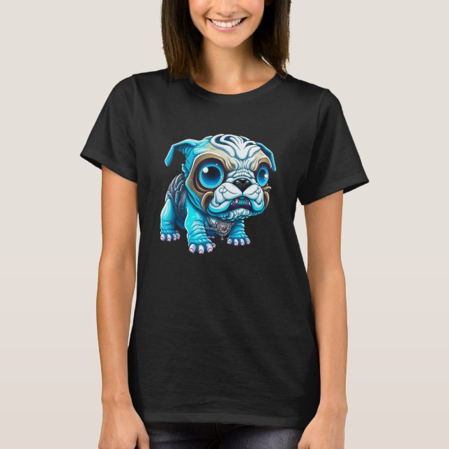 Cute Bulldog  Blue Cyborg Bulldog  Science Fiction T-Shirt (Front)