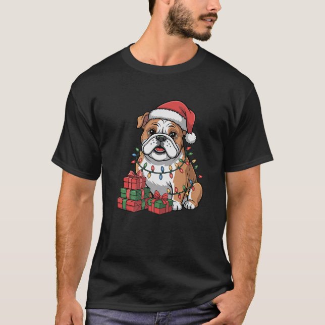 Cute Bulldog Christmas Xmas Design Funny Dog Lover T-Shirt (Front)