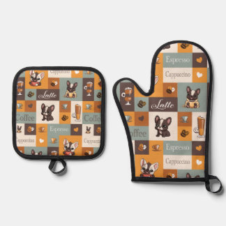 Cute Bulldog Coffee Love  Oven Mitt & Pot Holder Set