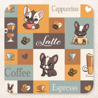 Cute Bulldog Coffee Love  Square Paper Coaster
