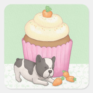 Cute Bulldog & Cupcake Illustration Art Square Sticker