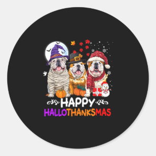 Cute bulldog dog hallothanksmas halloween classic round sticker