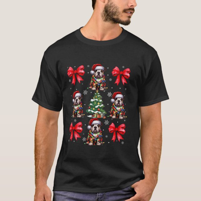 Cute Bulldog Dog Santa Lights Lover Coquette Bow C T-Shirt (Front)