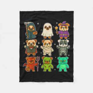 Cute Bulldog Dogs Witch Pumpkin Skeleton Costume H Fleece Blanket